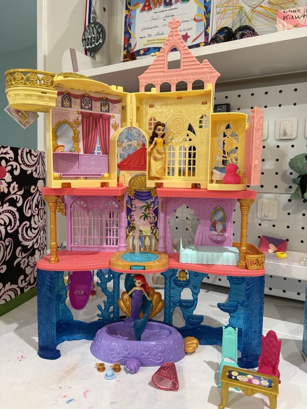 Disney Princess Toys, Ariel & Belle Stackable (2) Castles Doll House w Dolls
